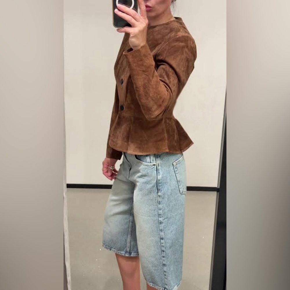 100% SUEDE LEATHER FLARED HEM JACKET - Picture 5 of 16